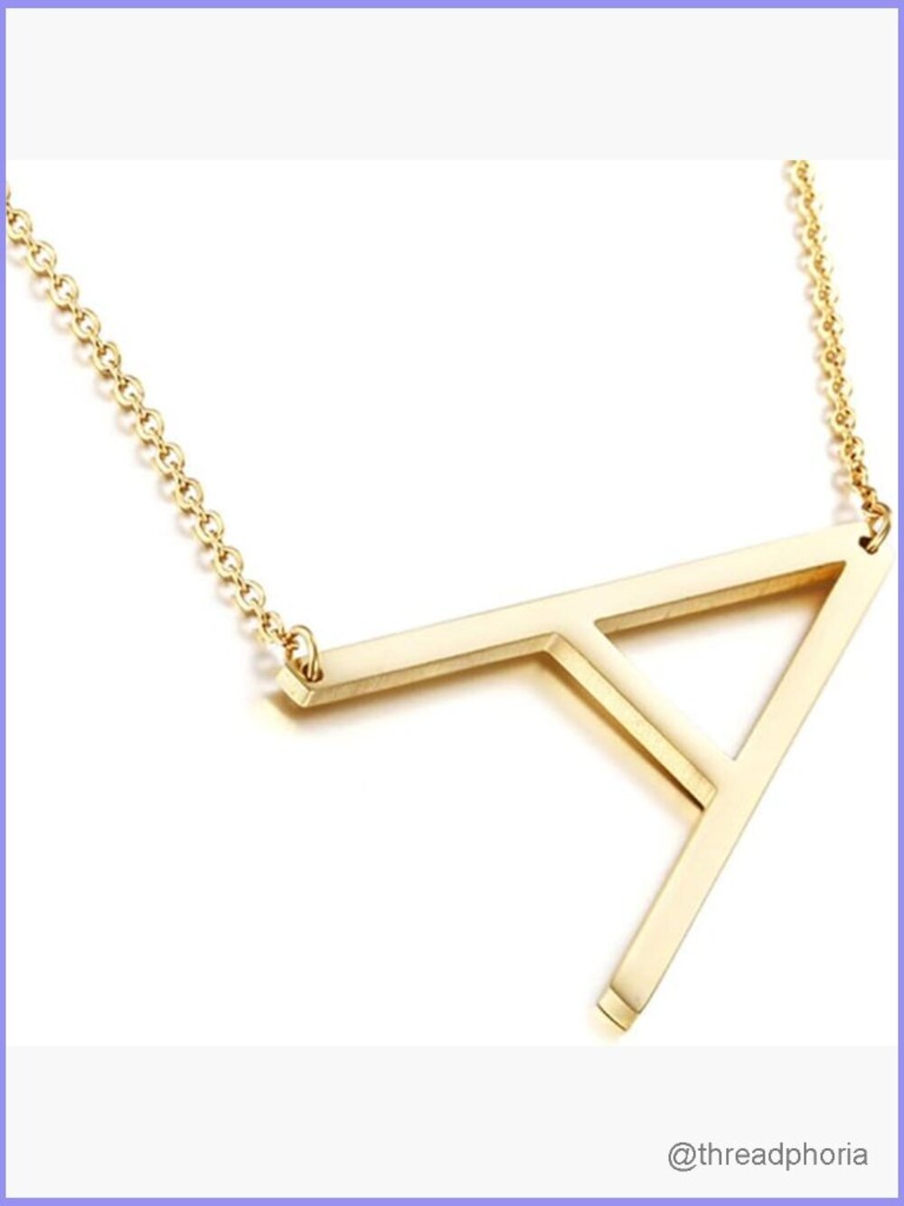 Large Sideways Initial Pendant Necklace 18K Gold Plated Stainless Steel
